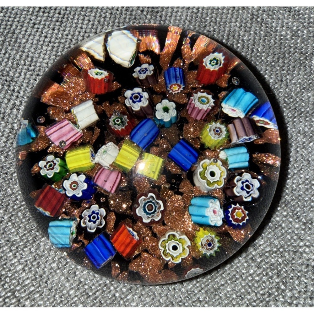 Vintage‎ Murano Millefiori Glass Paperweight Floral Very Colorful Red Label READ